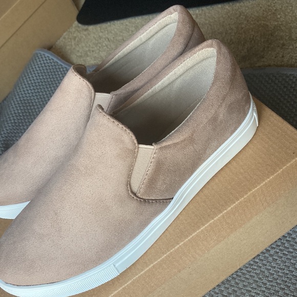 Taupe Suede Slip On Sneakers - Picture 3 of 8